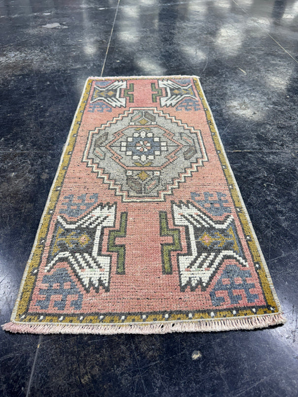 Turkish Mini Rug Oriental Hand Knotted Vintage Rug  1'7'' x  3'4'' #12117
