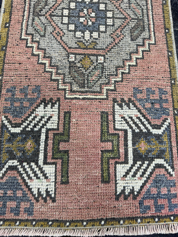 Turkish Mini Rug Oriental Hand Knotted Vintage Rug  1'7'' x  3'4'' #12117