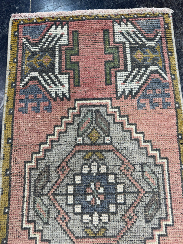Turkish Mini Rug Oriental Hand Knotted Vintage Rug  1'7'' x  3'4'' #12117