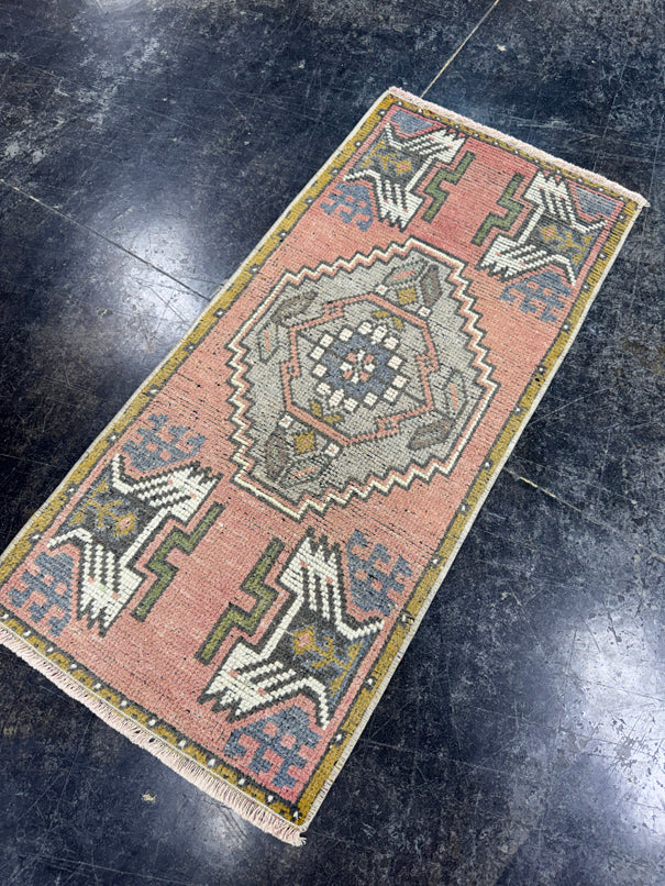 Turkish Mini Rug Oriental Hand Knotted Vintage Rug  1'7'' x  3'4'' #12117