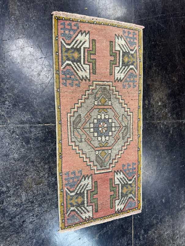 Turkish Mini Rug Oriental Hand Knotted Vintage Rug  1'7'' x  3'4'' #12117