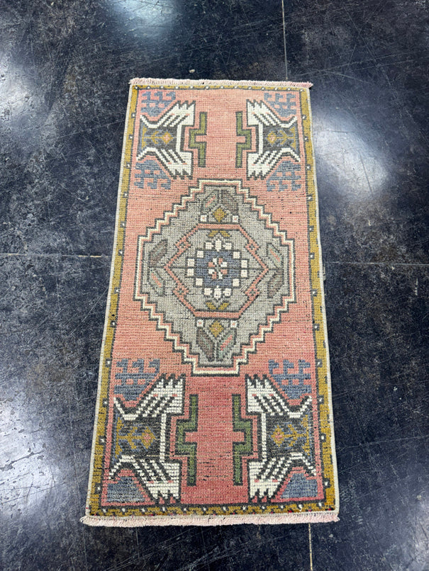 Turkish Mini Rug Oriental Hand Knotted Vintage Rug  1'7'' x  3'4'' #12117