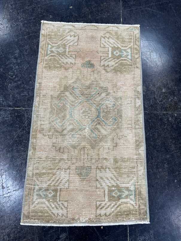 Turkish Mini Rug Oriental Hand Knotted Vintage Rug  1'6'' x  2'11'' #12115
