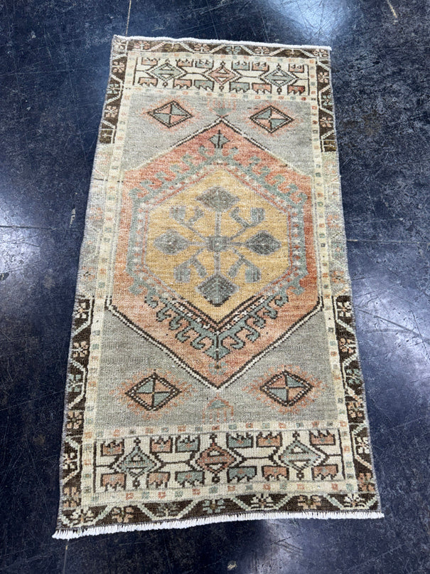 Turkish Mini Rug Oriental Hand Knotted Vintage Rug  1'8'' x  3'2'' #12114