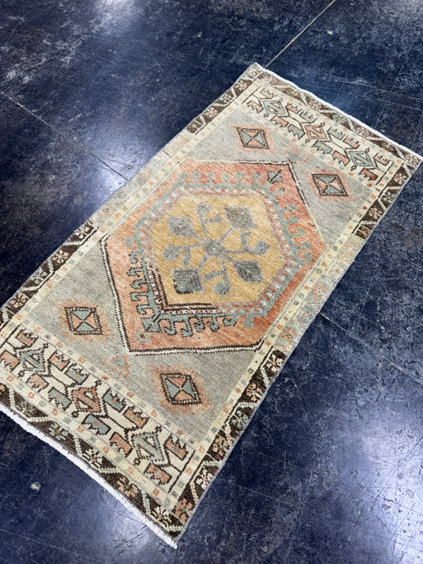 Turkish Mini Rug Oriental Hand Knotted Vintage Rug  1'8'' x  3'2'' #12114
