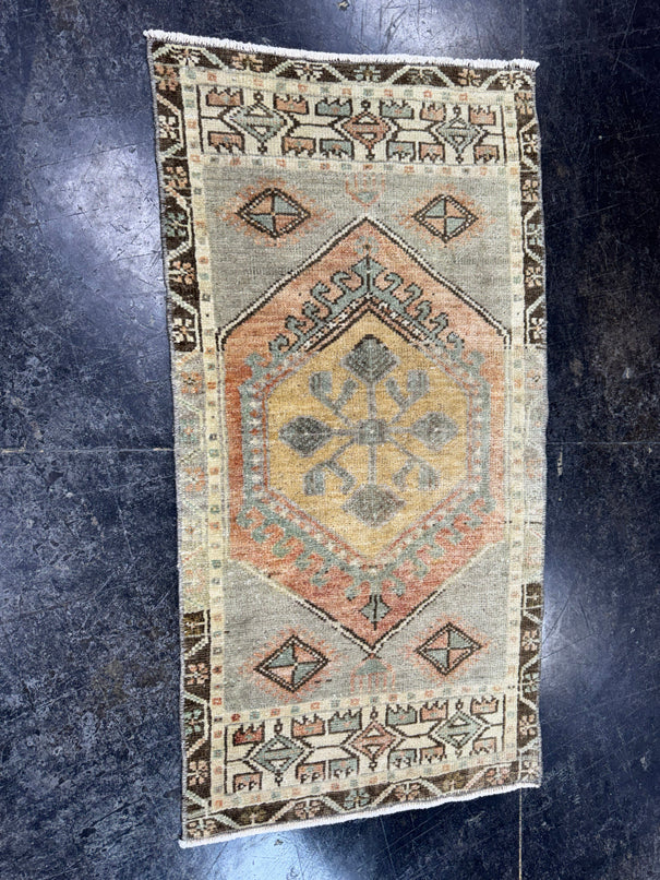 Turkish Mini Rug Oriental Hand Knotted Vintage Rug  1'8'' x  3'2'' #12114