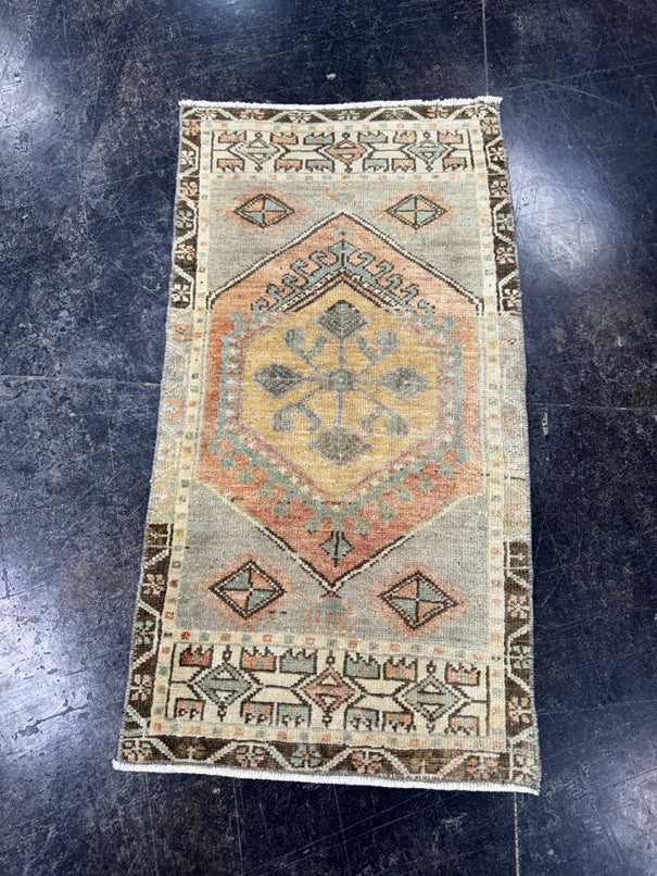 Turkish Mini Rug Oriental Hand Knotted Vintage Rug  1'8'' x  3'2'' #12114