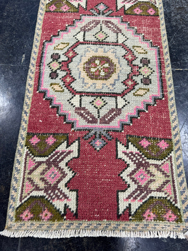 Turkish Mini Rug Oriental Hand Knotted Vintage Rug  1'6'' x  3'1'' #12128