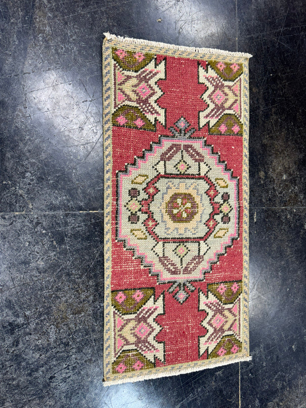Turkish Mini Rug Oriental Hand Knotted Vintage Rug  1'6'' x  3'1'' #12128