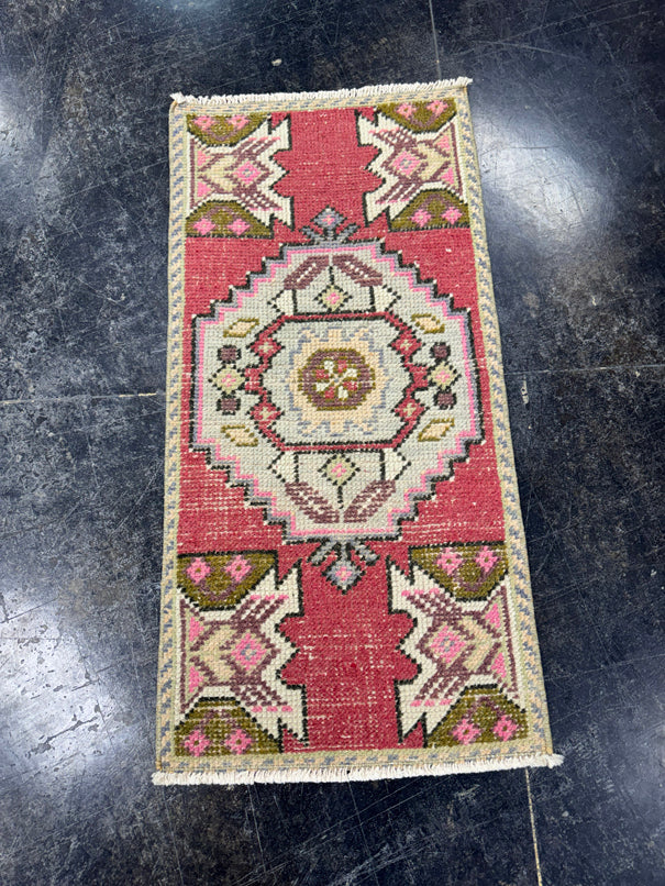 Turkish Mini Rug Oriental Hand Knotted Vintage Rug  1'6'' x  3'1'' #12128