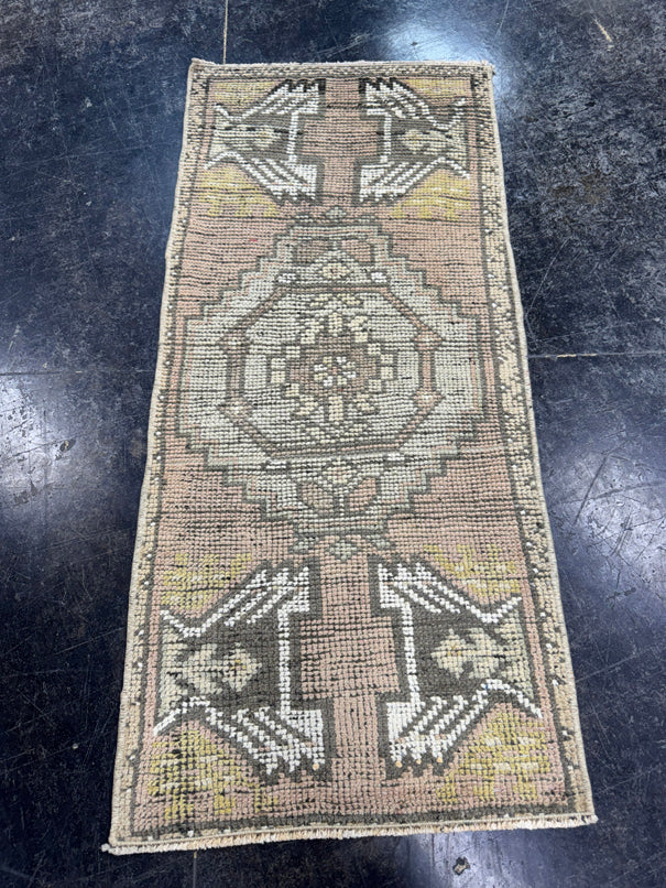Turkish Mini Rug Oriental Hand Knotted Vintage Rug  1'7'' x  3'6'' #12127