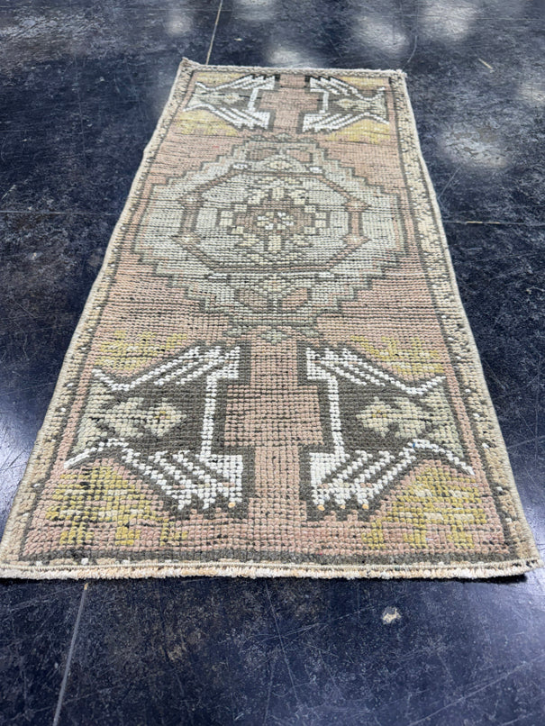 Turkish Mini Rug Oriental Hand Knotted Vintage Rug  1'7'' x  3'6'' #12127