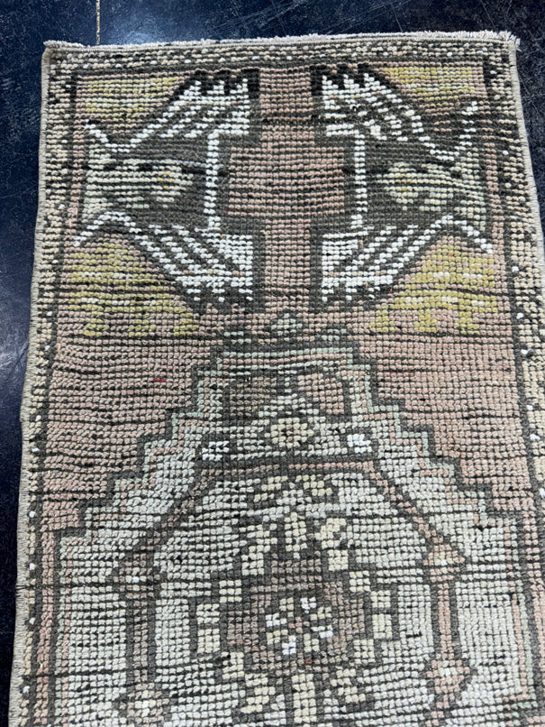 Turkish Mini Rug Oriental Hand Knotted Vintage Rug  1'7'' x  3'6'' #12127