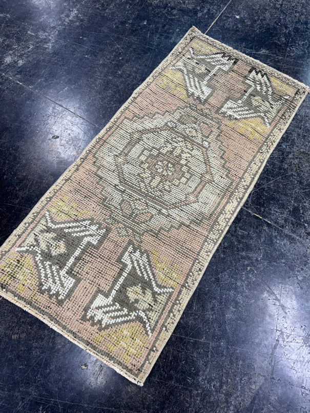 Turkish Mini Rug Oriental Hand Knotted Vintage Rug  1'7'' x  3'6'' #12127