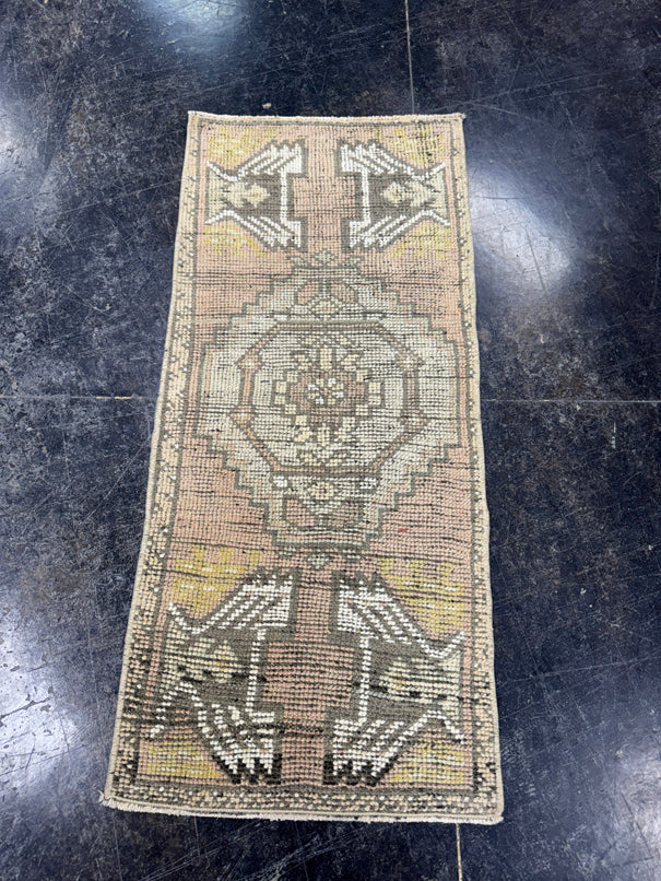 Turkish Mini Rug Oriental Hand Knotted Vintage Rug  1'7'' x  3'6'' #12127