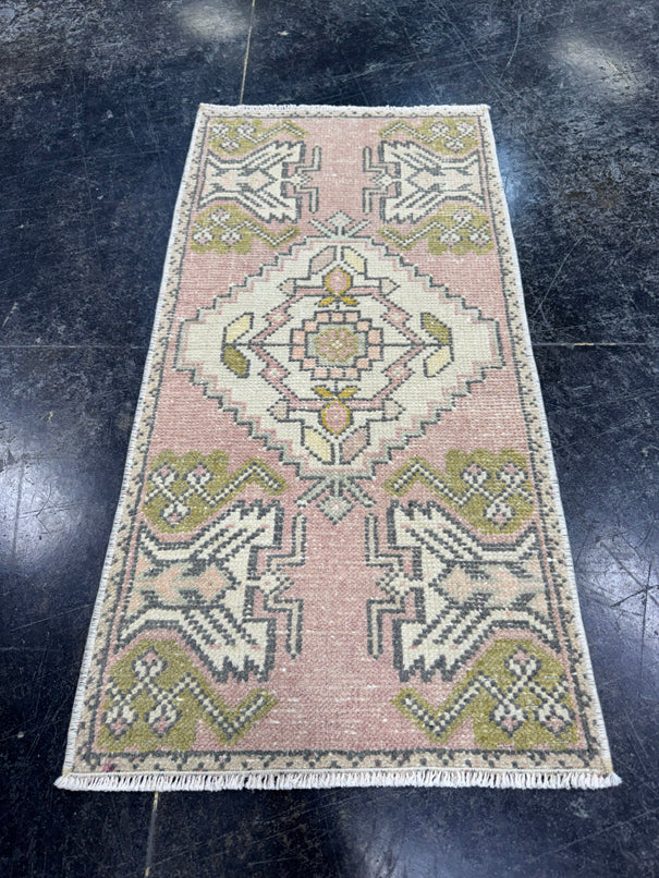 Turkish Mini Rug Oriental Hand Knotted Vintage Rug  1'6'' x  3'1'' #12126