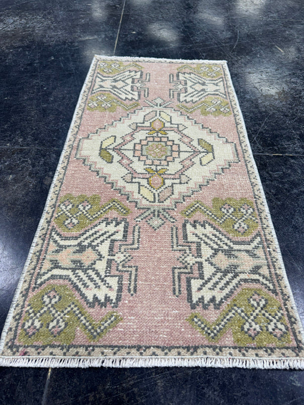Turkish Mini Rug Oriental Hand Knotted Vintage Rug  1'6'' x  3'1'' #12126