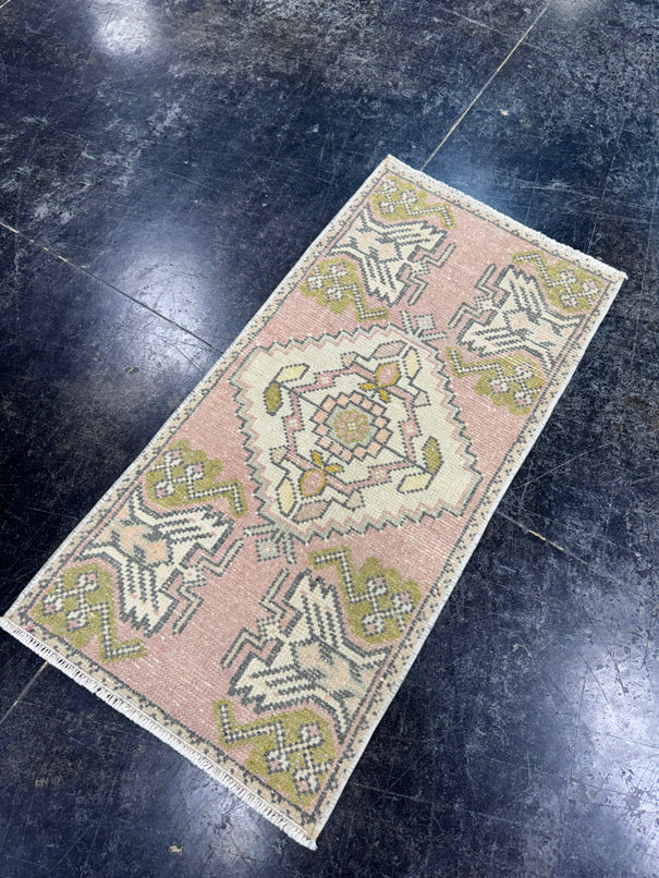 Turkish Mini Rug Oriental Hand Knotted Vintage Rug  1'6'' x  3'1'' #12126