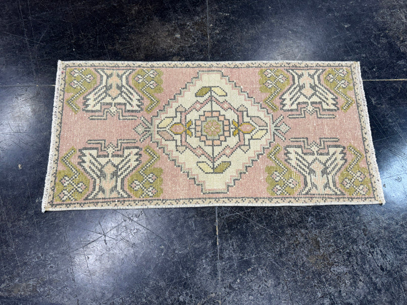 Turkish Mini Rug Oriental Hand Knotted Vintage Rug  1'6'' x  3'1'' #12126