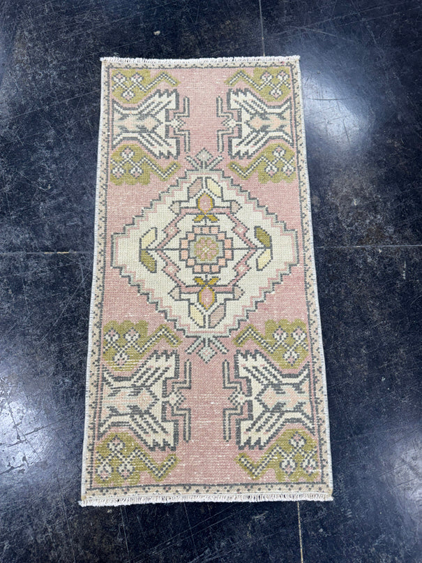 Turkish Mini Rug Oriental Hand Knotted Vintage Rug  1'6'' x  3'1'' #12126