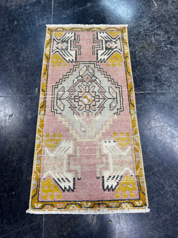 Turkish Mini Rug Oriental Hand Knotted Vintage Rug  1'6'' x  3' #12129