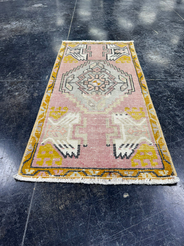Turkish Mini Rug Oriental Hand Knotted Vintage Rug  1'6'' x  3' #12129