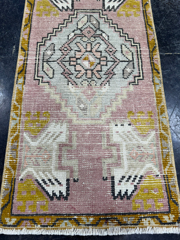Turkish Mini Rug Oriental Hand Knotted Vintage Rug  1'6'' x  3' #12129