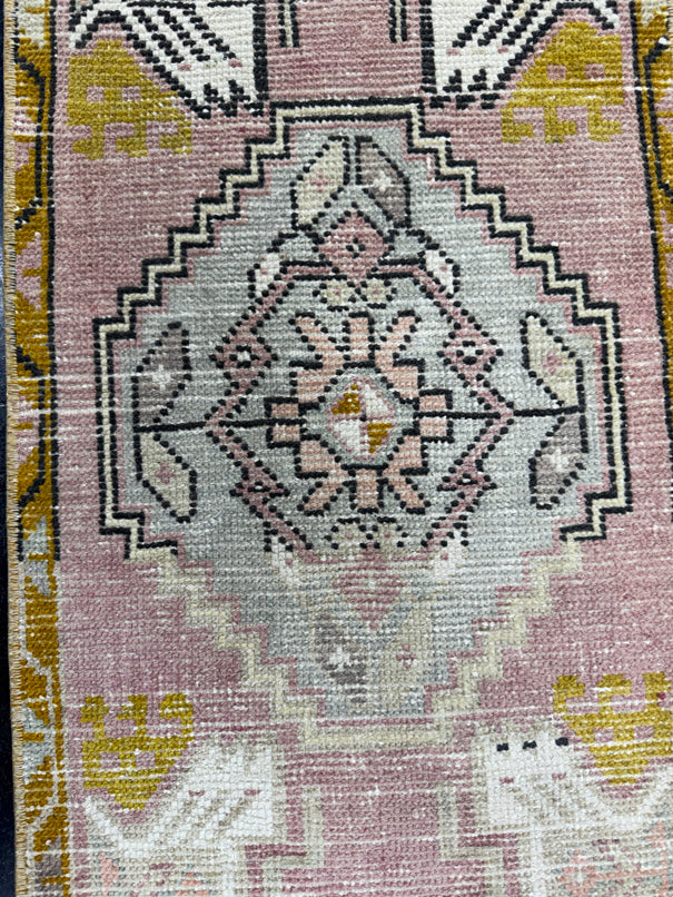 Turkish Mini Rug Oriental Hand Knotted Vintage Rug  1'6'' x  3' #12129