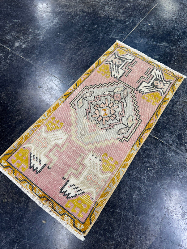 Turkish Mini Rug Oriental Hand Knotted Vintage Rug  1'6'' x  3' #12129