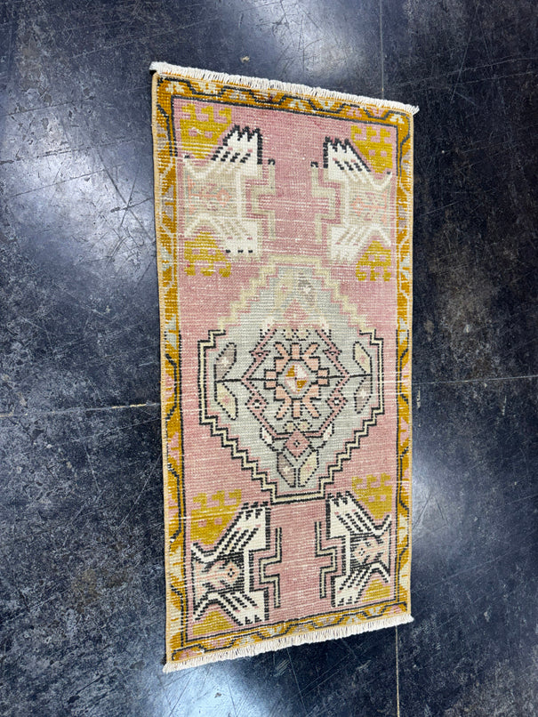 Turkish Mini Rug Oriental Hand Knotted Vintage Rug  1'6'' x  3' #12129