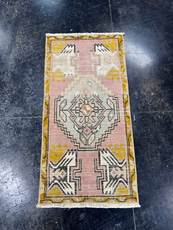 Turkish Mini Rug Oriental Hand Knotted Vintage Rug  1'6'' x  3' #12129