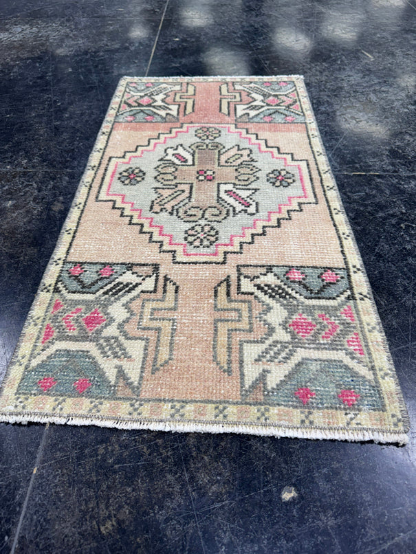 Turkish Mini Rug Oriental Hand Knotted Vintage Rug  1'6'' x  2'11'' #12123