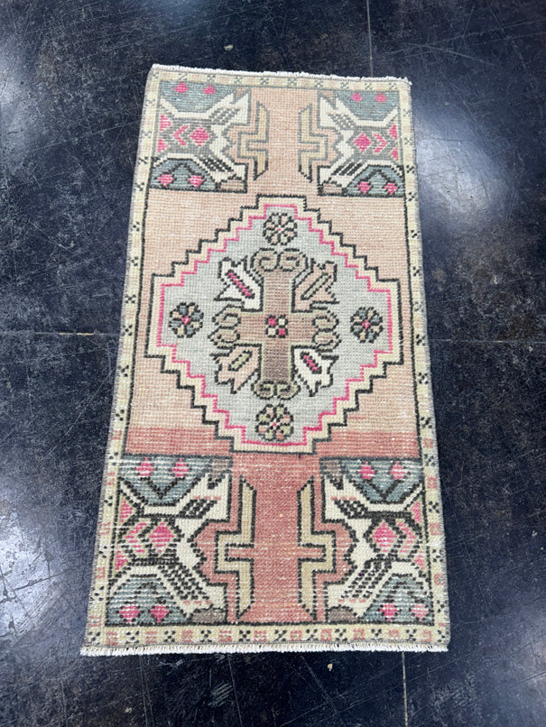 Turkish Mini Rug Oriental Hand Knotted Vintage Rug  1'6'' x  2'11'' #12123