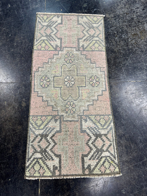 Turkish Mini Rug Oriental Hand Knotted Vintage Rug  1'3'' x  2'8'' #12105