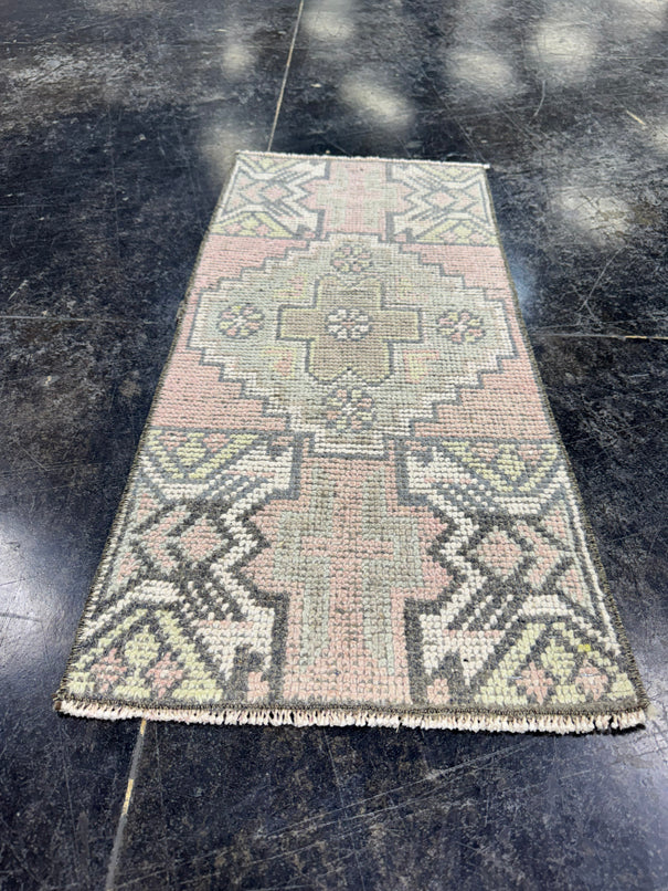 Turkish Mini Rug Oriental Hand Knotted Vintage Rug  1'3'' x  2'8'' #12105