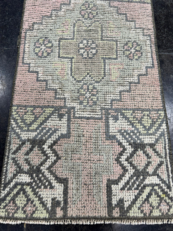 Turkish Mini Rug Oriental Hand Knotted Vintage Rug  1'3'' x  2'8'' #12105