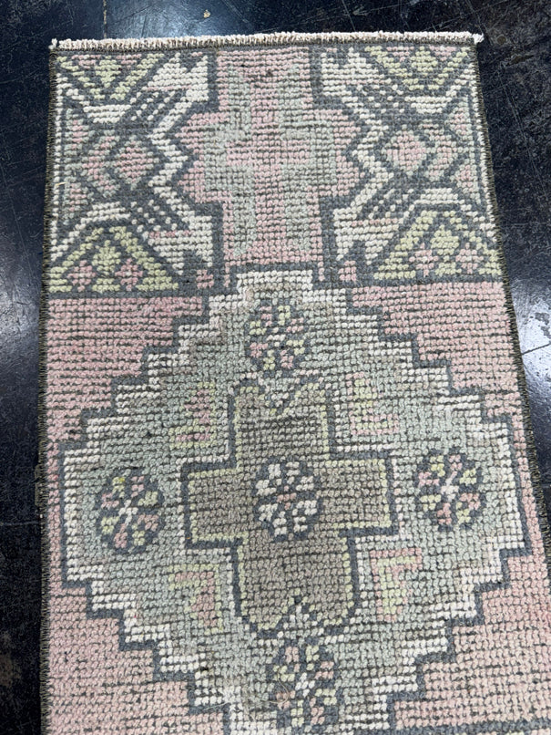 Turkish Mini Rug Oriental Hand Knotted Vintage Rug  1'3'' x  2'8'' #12105