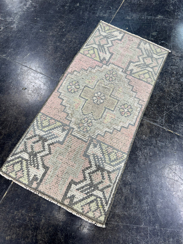 Turkish Mini Rug Oriental Hand Knotted Vintage Rug  1'3'' x  2'8'' #12105