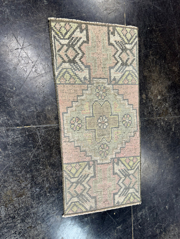 Turkish Mini Rug Oriental Hand Knotted Vintage Rug  1'3'' x  2'8'' #12105