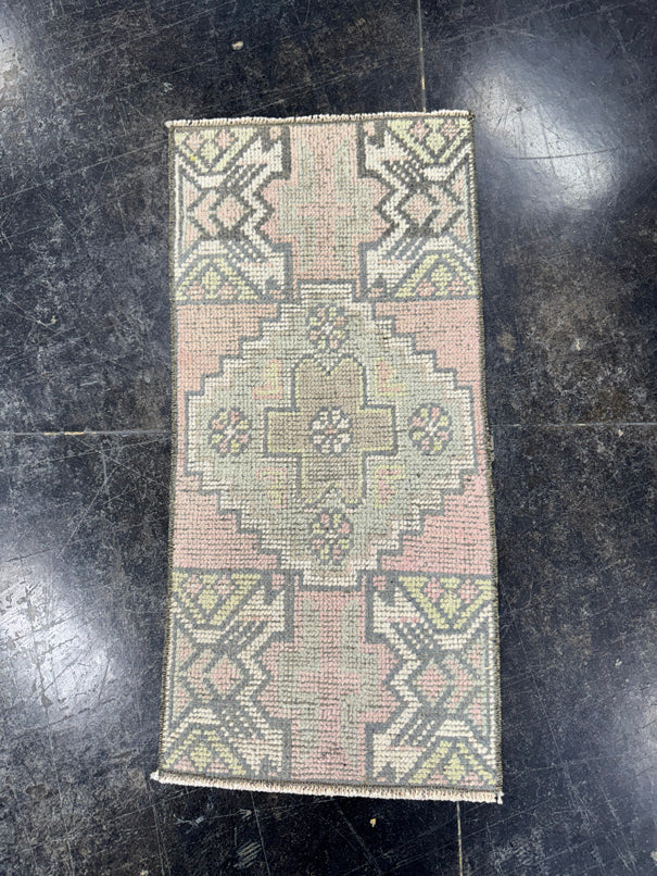 Turkish Mini Rug Oriental Hand Knotted Vintage Rug  1'3'' x  2'8'' #12105