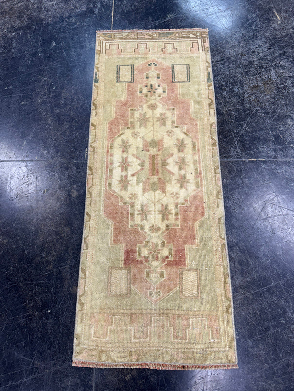 Turkish Mini Rug Oriental Hand Knotted Vintage Rug  1'4'' x  3'6'' #12103