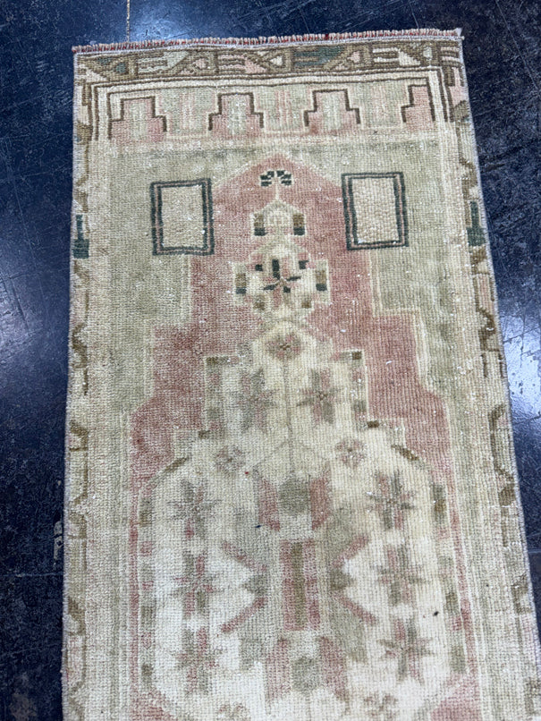 Turkish Mini Rug Oriental Hand Knotted Vintage Rug  1'4'' x  3'6'' #12103
