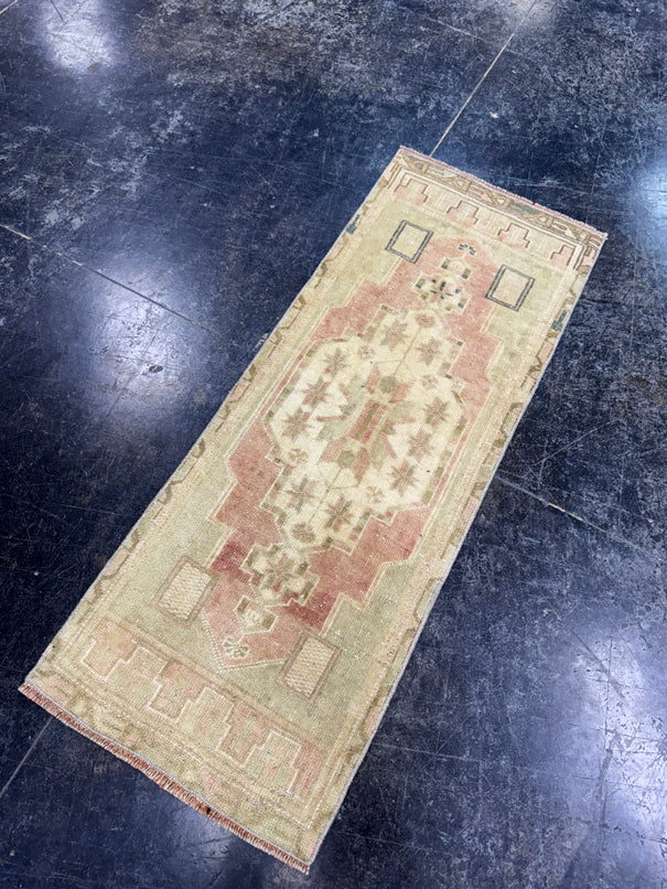 Turkish Mini Rug Oriental Hand Knotted Vintage Rug  1'4'' x  3'6'' #12103