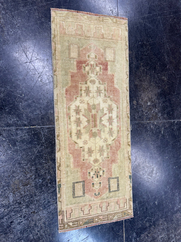 Turkish Mini Rug Oriental Hand Knotted Vintage Rug  1'4'' x  3'6'' #12103