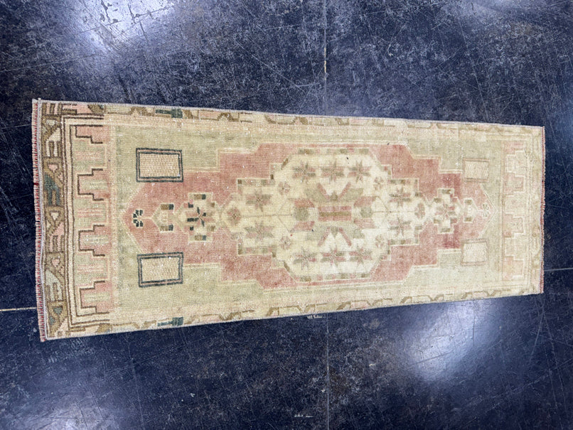 Turkish Mini Rug Oriental Hand Knotted Vintage Rug  1'4'' x  3'6'' #12103