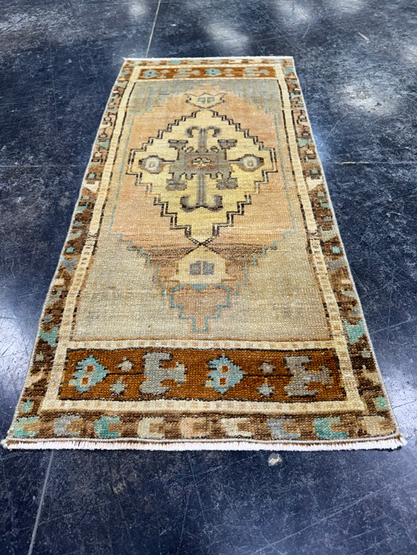 Turkish Mini Rug Oriental Hand Knotted Vintage Rug  1'6'' x  3'3'' #12101