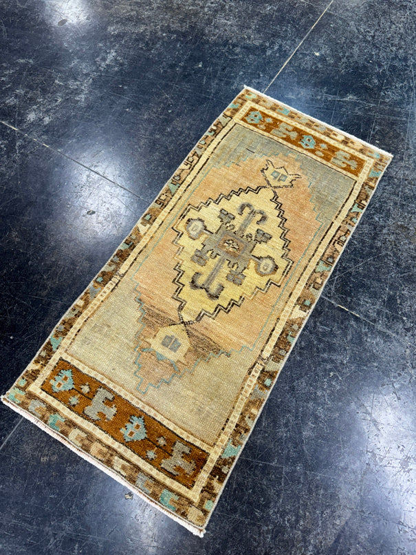 Turkish Mini Rug Oriental Hand Knotted Vintage Rug  1'6'' x  3'3'' #12101
