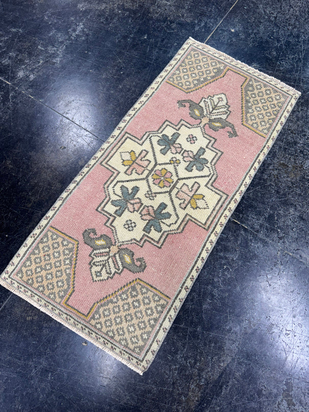 Turkish Mini Rug Oriental Hand Knotted Vintage Rug  1'8'' x  3'7'' #12102