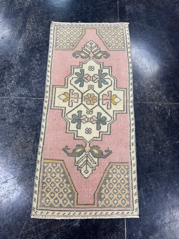 Turkish Mini Rug Oriental Hand Knotted Vintage Rug  1'8'' x  3'7'' #12102