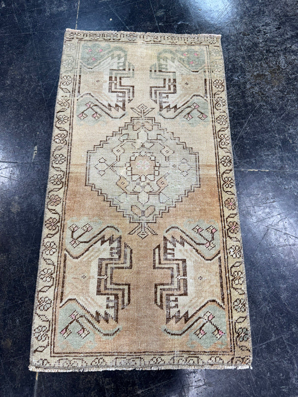 Turkish Mini Rug Oriental Hand Knotted Vintage Rug  1'5'' x  2'8'' #12100